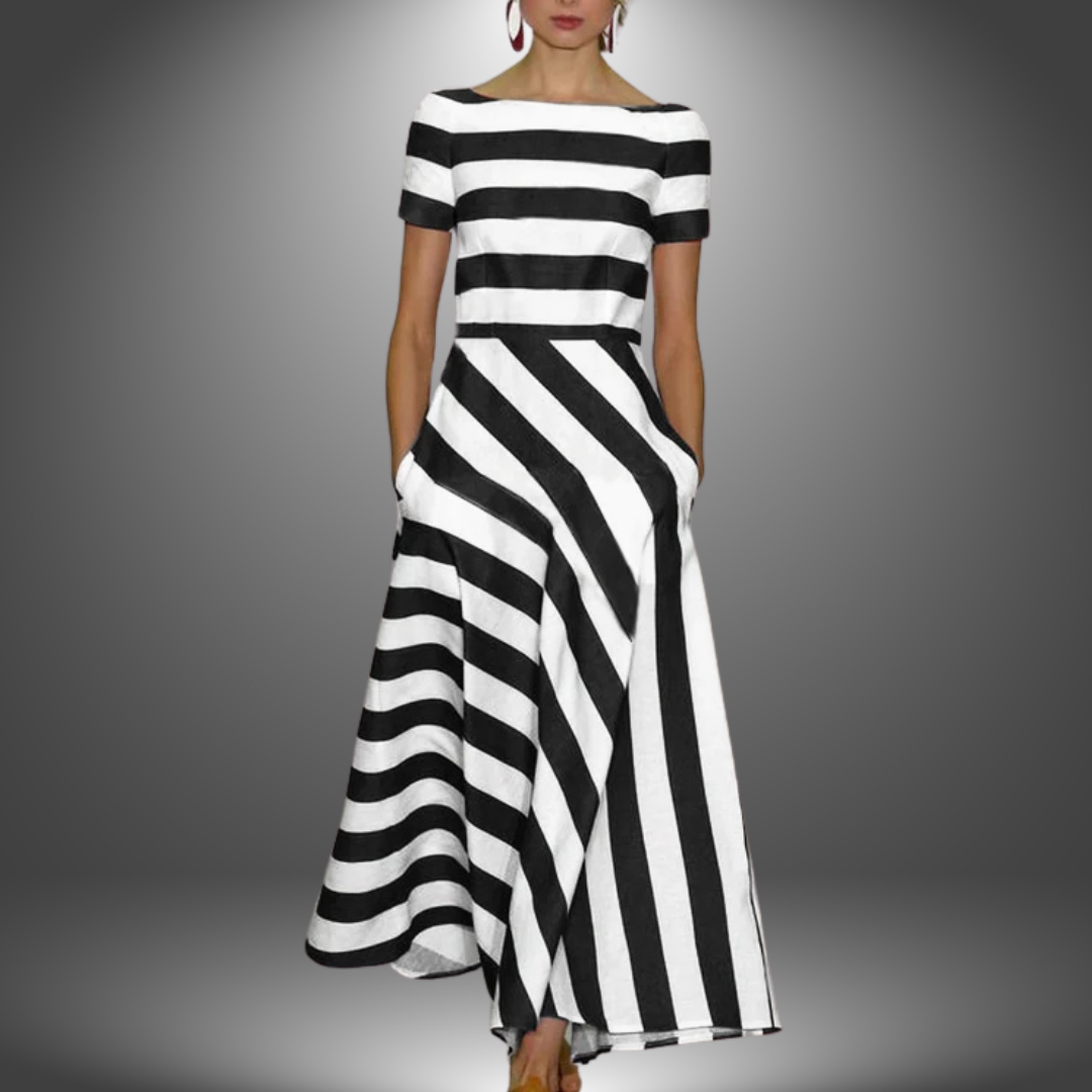 Nicole | Unique Handcrafted Long Striped Dress for Your Elegant Look