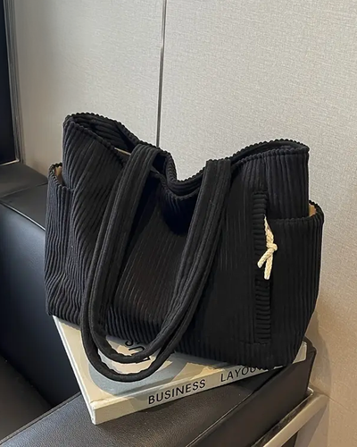 Blair |  Ribbed tote bag with drawstring detail