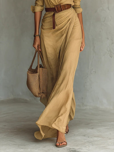 Calista | Long Maxi Dress with Lapel Collar and Belt Included