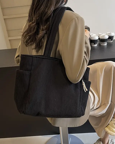 Blair |  Ribbed tote bag with drawstring detail