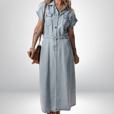 Paisley | Elegant Denim dress with Short Bat Sleeves