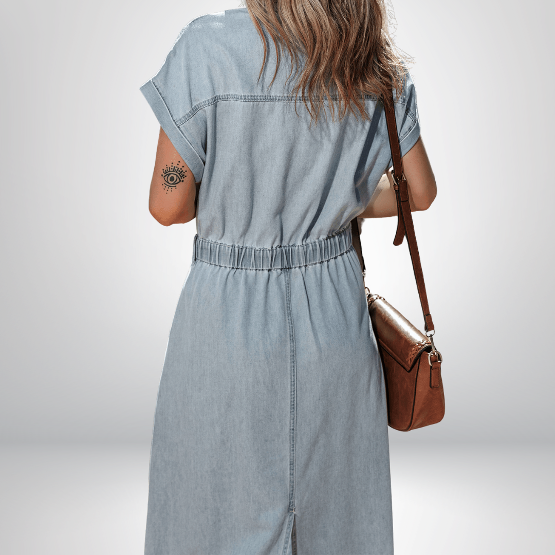 Paisley | Elegant Denim dress with Short Bat Sleeves