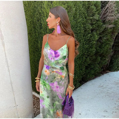 Yara | Elegant Maxi Dress with Halo-Dye Print and Removable Scarf Discounted price