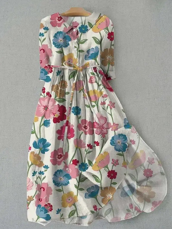Dalia | Button-Up Waist Tie Floral Dress