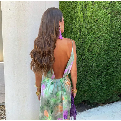 Yara | Elegant Maxi Dress with Halo-Dye Print and Removable Scarf Discounted price