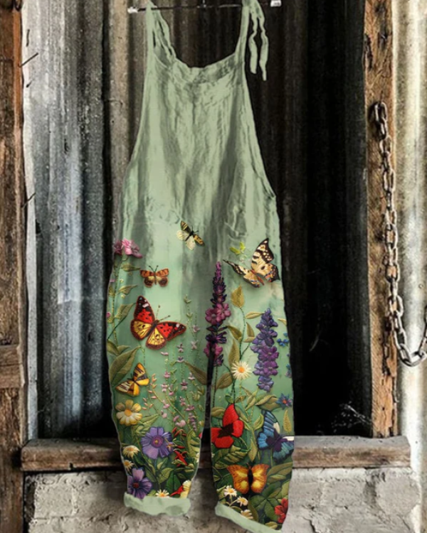 Floral Dungarees with Butterflies for Women - Comfort and Elegance