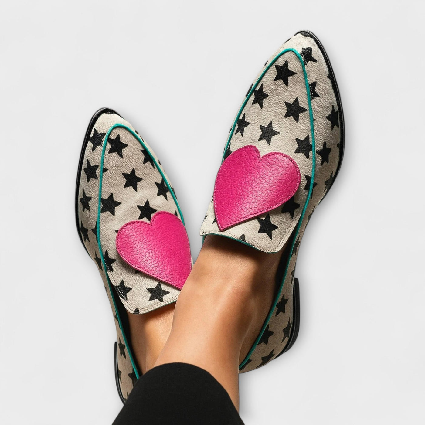 Nella | Beige Loafers with Heart Patch