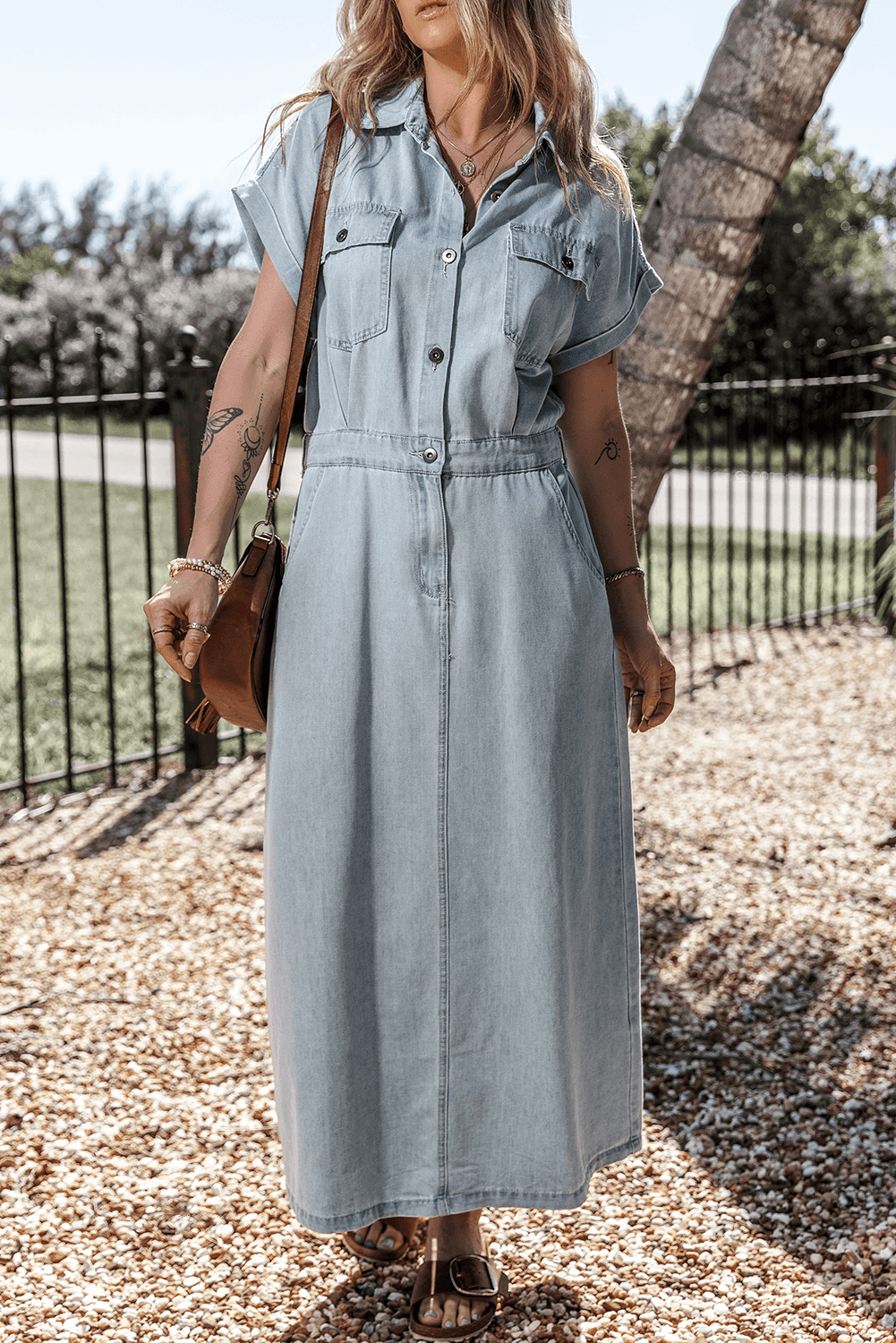 Paisley | Elegant Denim dress with Short Bat Sleeves
