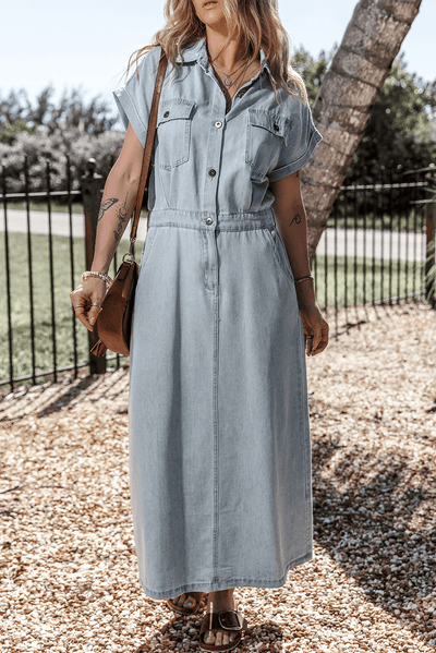 Paisley | Elegant Denim dress with Short Bat Sleeves