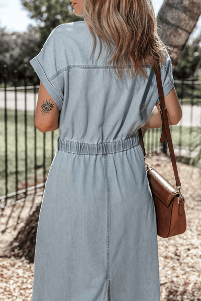 Paisley | Elegant Denim dress with Short Bat Sleeves