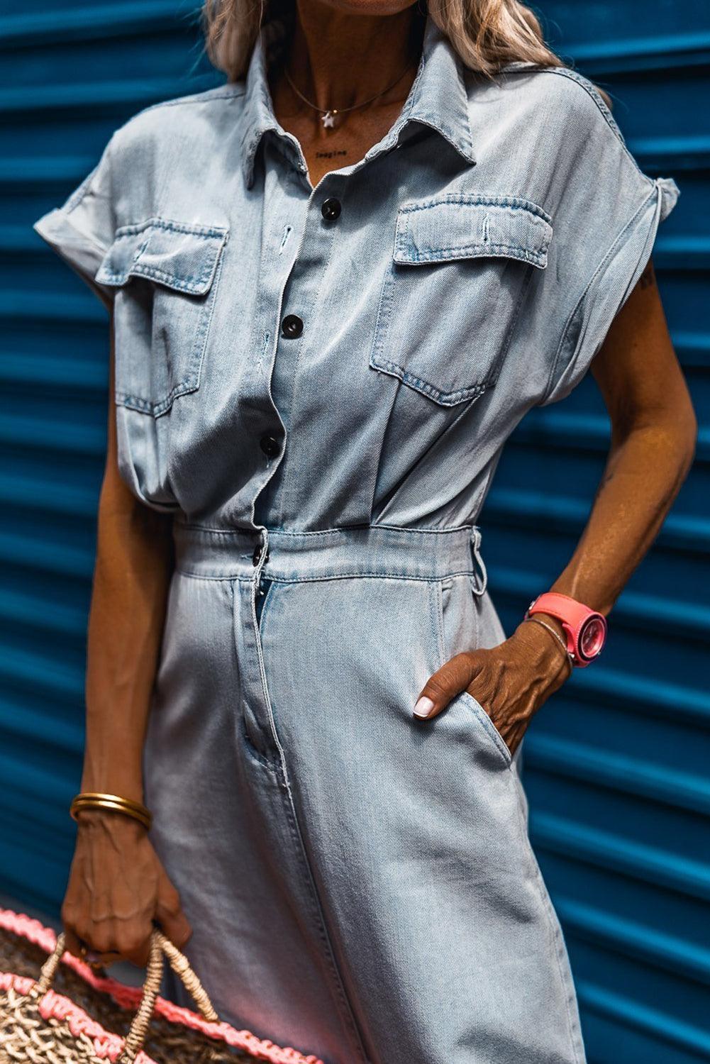 Paisley | Elegant Denim dress with Short Bat Sleeves