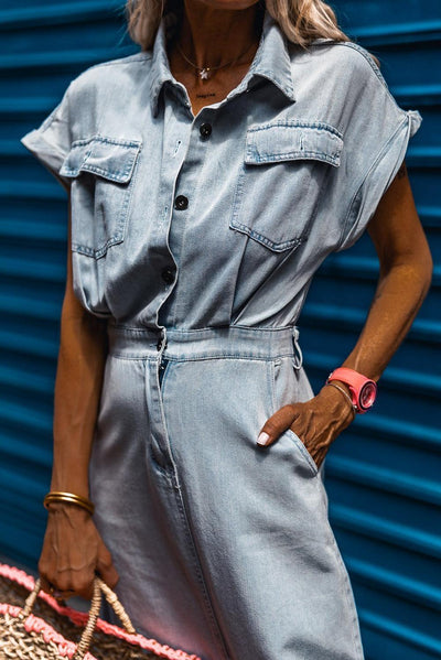 Paisley | Elegant Denim dress with Short Bat Sleeves