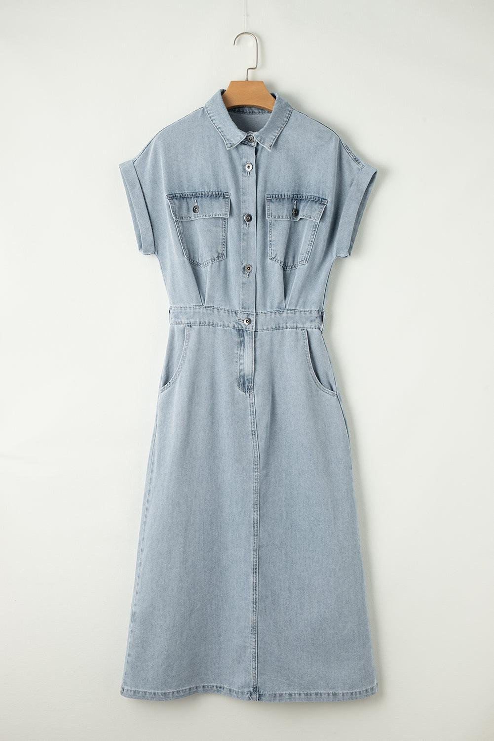 Paisley | Elegant Denim dress with Short Bat Sleeves