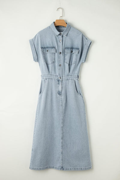 Paisley | Elegant Denim dress with Short Bat Sleeves