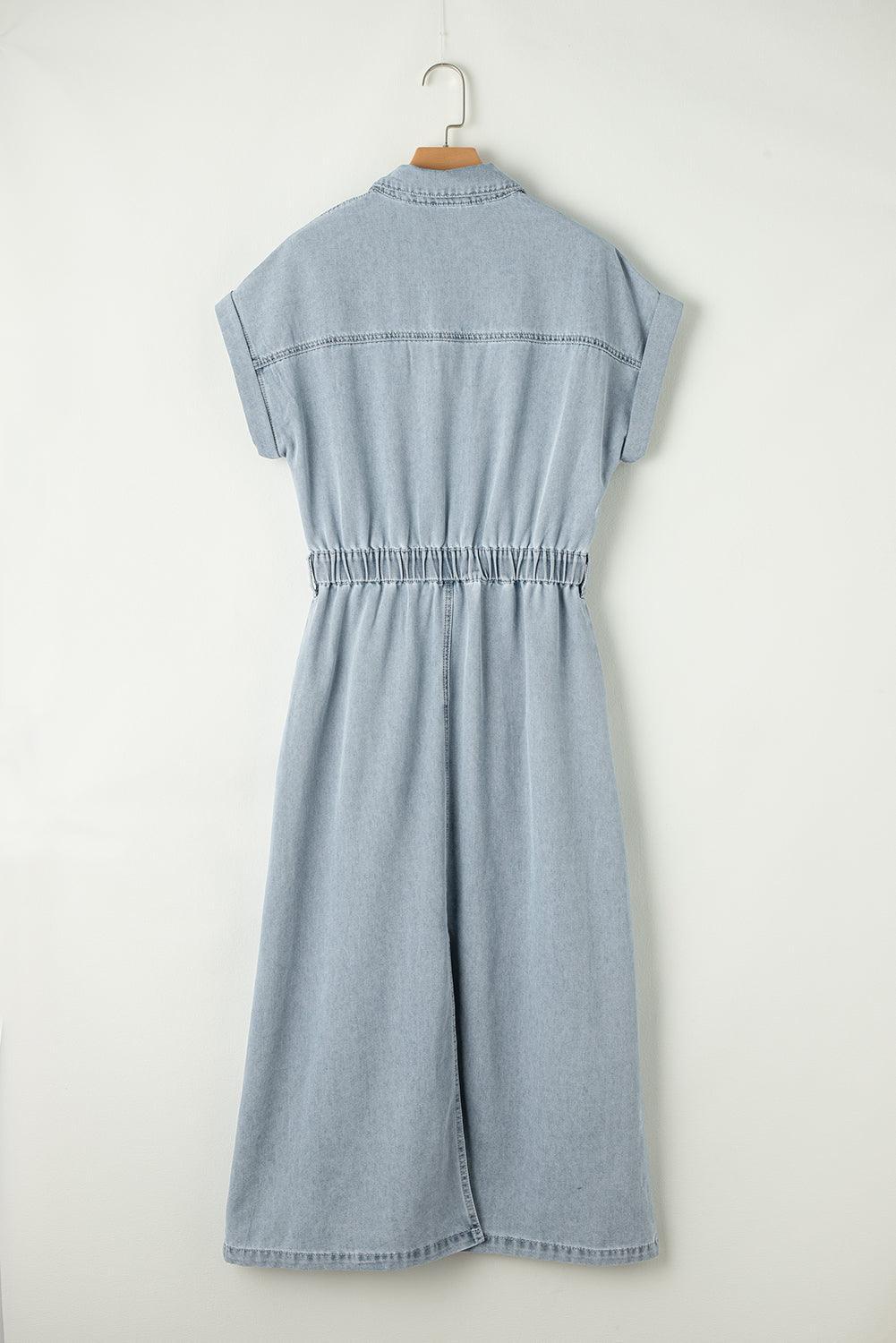 Paisley | Elegant Denim dress with Short Bat Sleeves