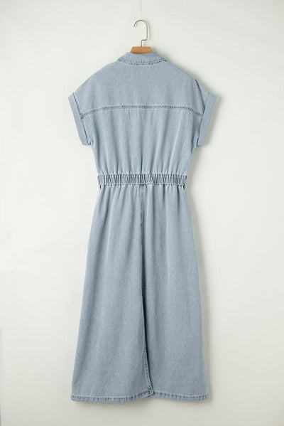 Paisley | Elegant Denim dress with Short Bat Sleeves