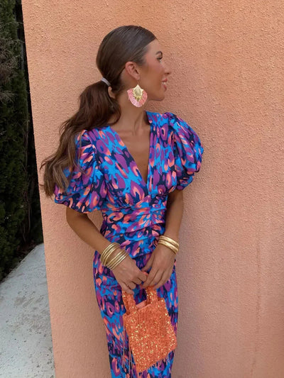Briar | Colorful Midi Dress with Pleated Sleeves