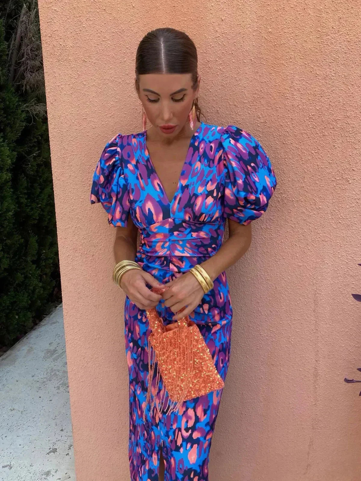 Briar | Colorful Midi Dress with Pleated Sleeves