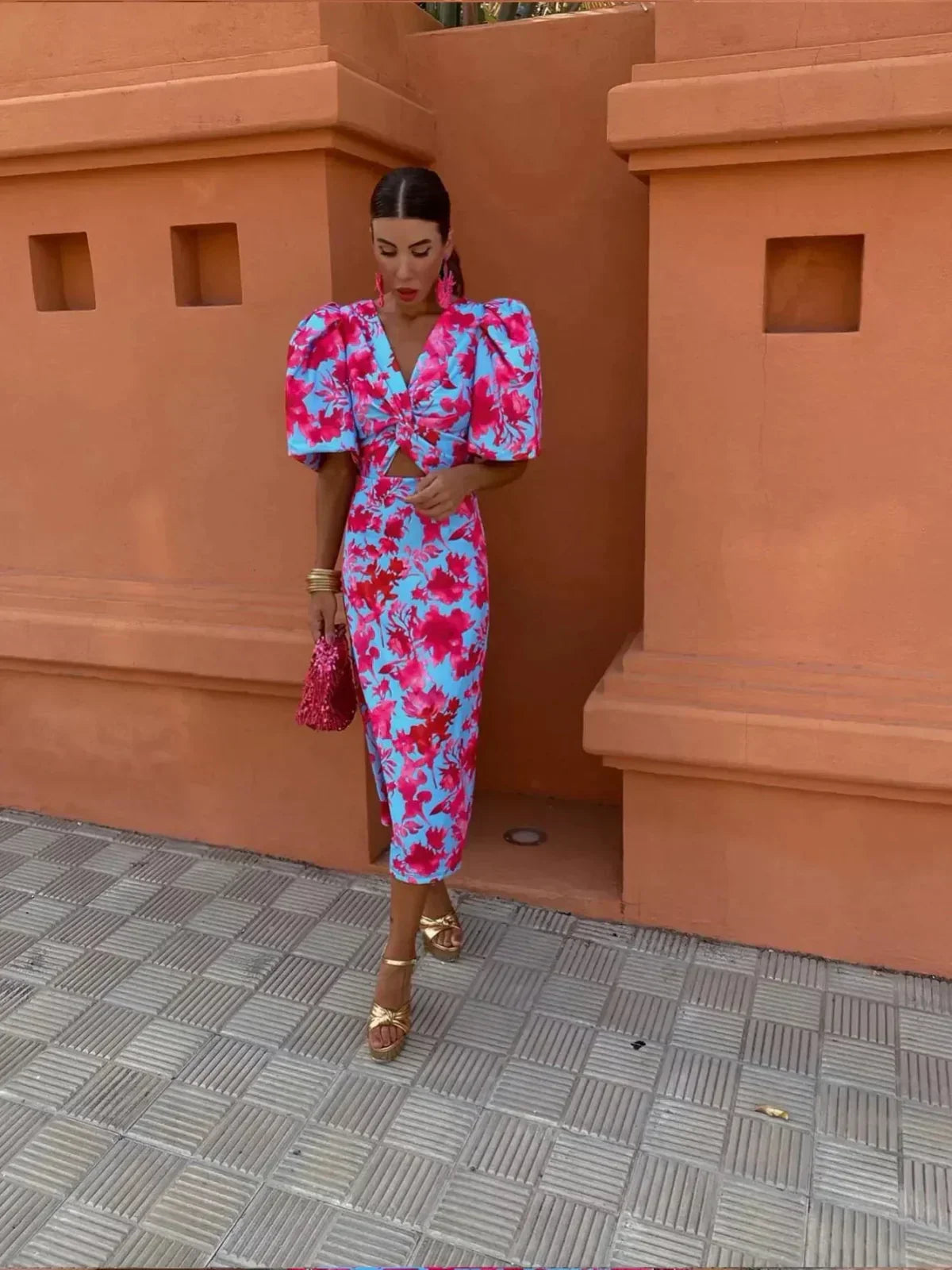 Briar | Colorful Midi Dress with Pleated Sleeves