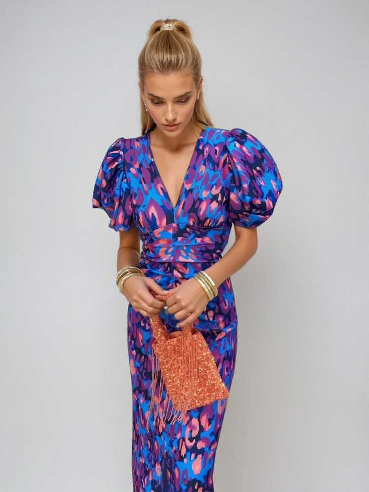 Briar | Colorful Midi Dress with Pleated Sleeves